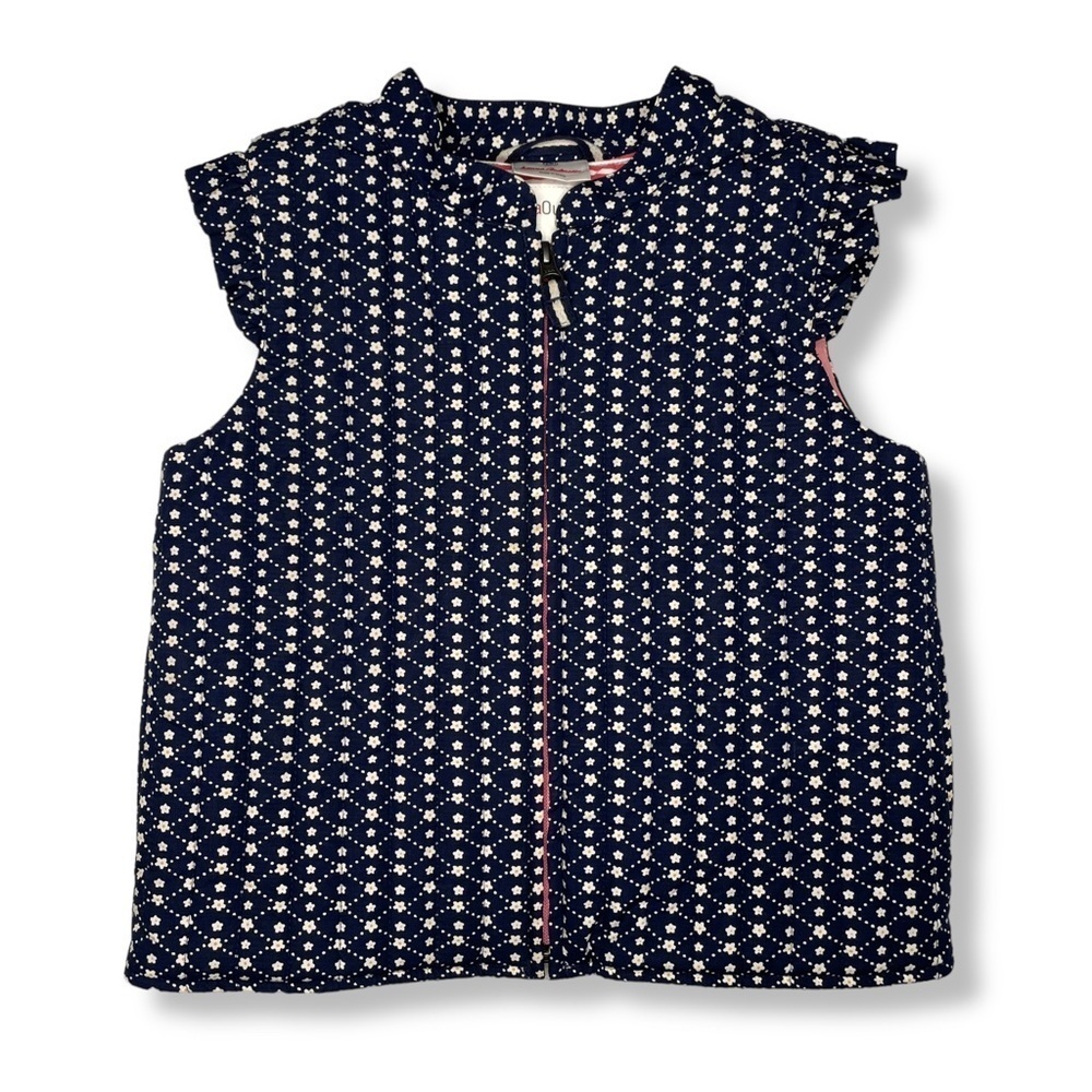 Hanna Andersson Quilted Vest Outdoor Size 130 Navy Blue Floral Ruffles￼ Girls 8
